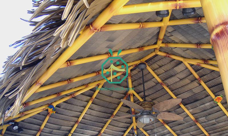 Interior view of artificial palm thatch roofing