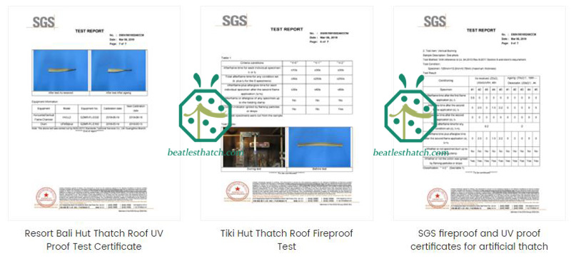 해변 호텔 합성 초가 지붕 제품의 SGS UV 지연제 테스트 보고서