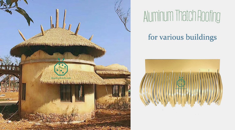 금속 알루미늄 초가 지붕 타일을 사용하는 다양한 아시아 스타일 안뜰 지붕 적용