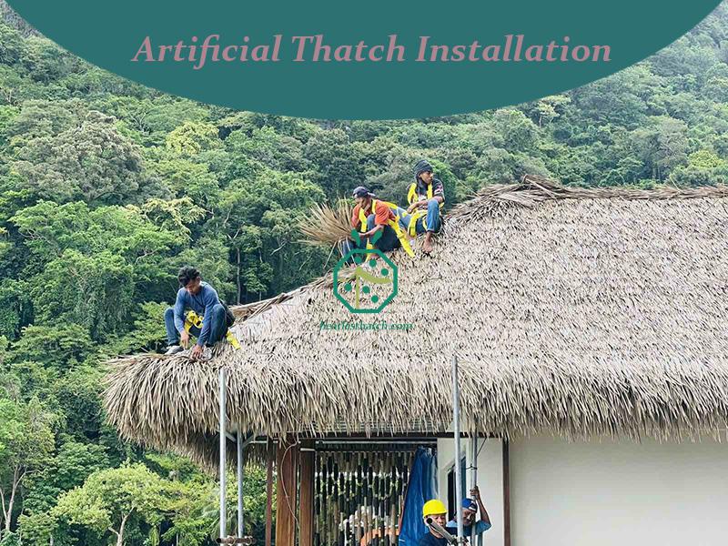Synthetic straw thatch roofing installation