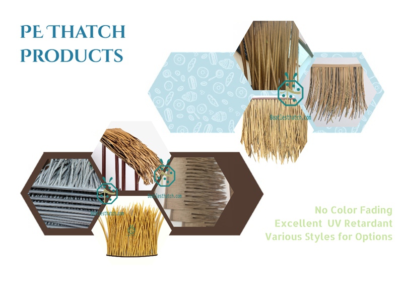 Synthetic PE Resin Thatch Roof Last Long Lifespan in Tropical Countries Ocean Weather for Resort Hotel