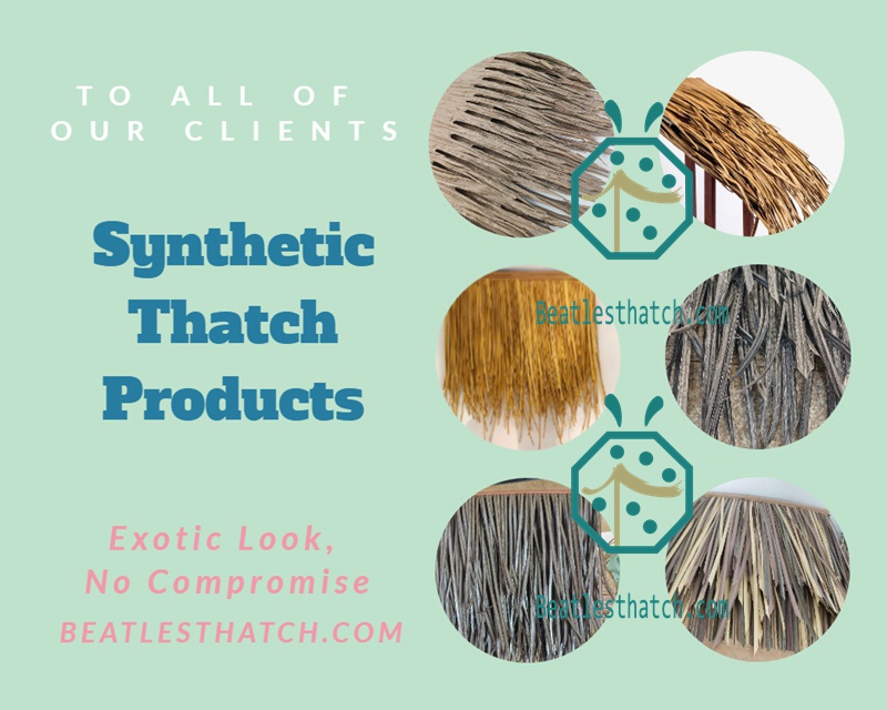 Synthetic thatch roof for backyard garden tiki hut construction Synthetic thatch roof for backyard garden tiki hut construction
