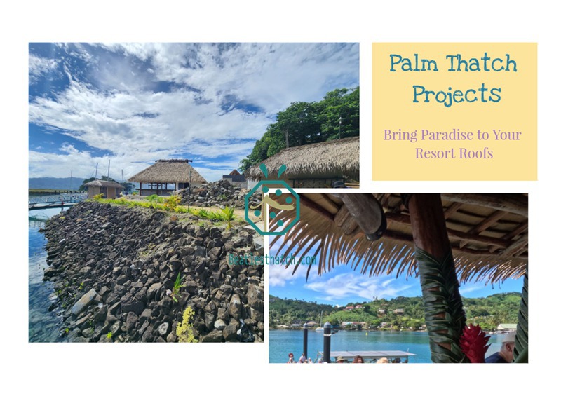 Synthetic Palm Thatch Roof for Outdooor Tiki Restaurant Design Synthetic Palm Thatch Roof for Outdooor Tiki Restaurant Design